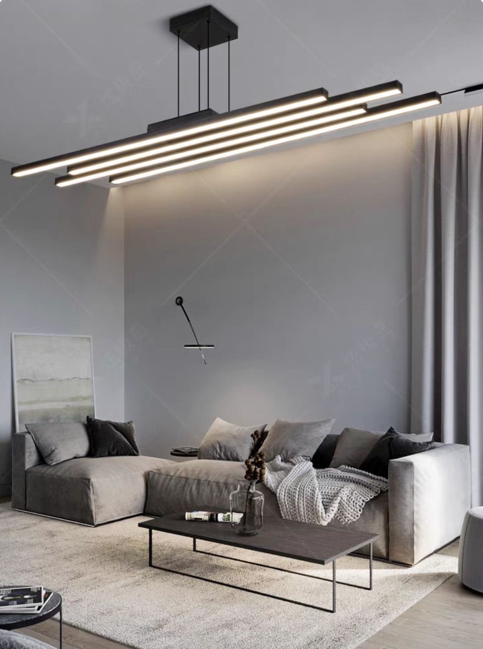 Lustra LED Suspendata Black LINES 74W Echivalent 450W Telecomanda