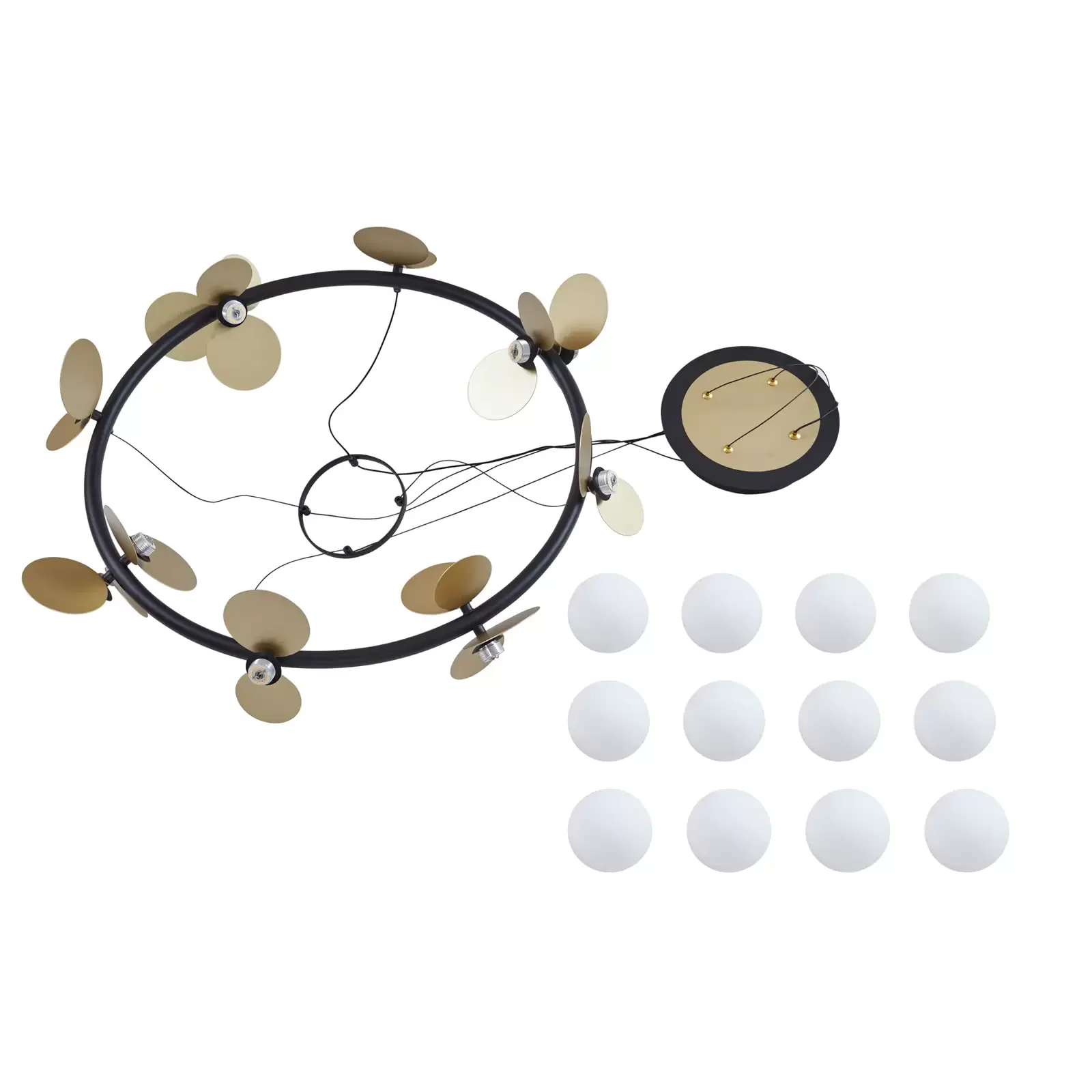 Lustra Suspendata Cu 12 Abajururi Inaltime Reglabila, Auriu/Negru 602-12