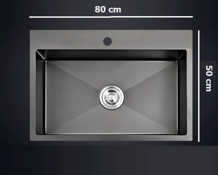 Chiuveta bucatarie, otel inoxidabil 304, kit scurgere si scurgator inclus, 80x50cm, gri mat RV20