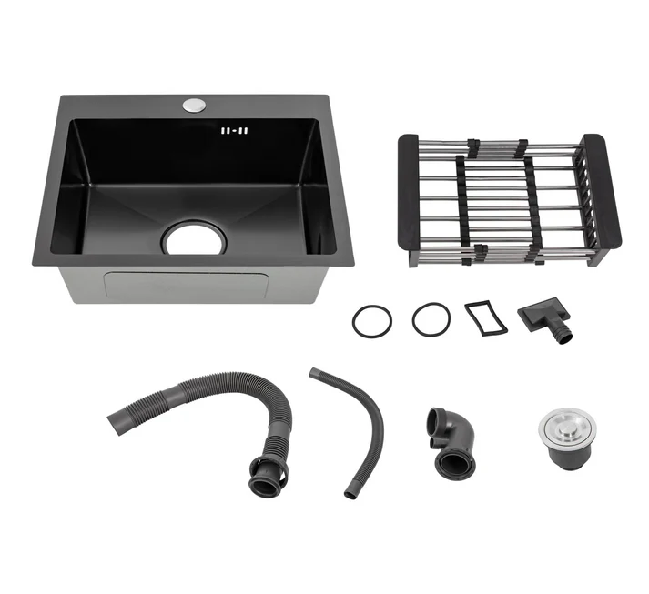 Chiuveta bucatarie, otel inoxidabil 304, kit scurgere si scurgator inclus, 60x45, neagru RV17