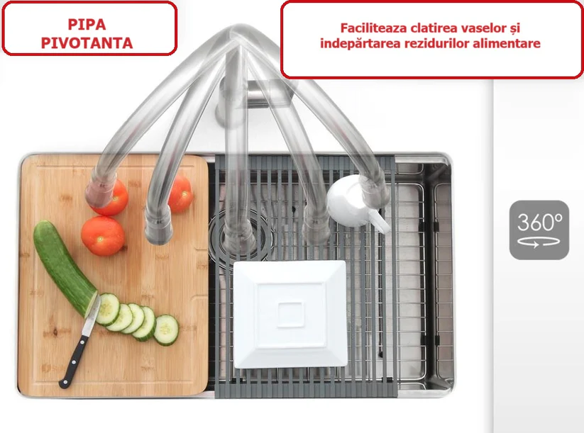 Baterie bucaterie, 6524C, cu pipa extractabila, otel inoxidabil, crom