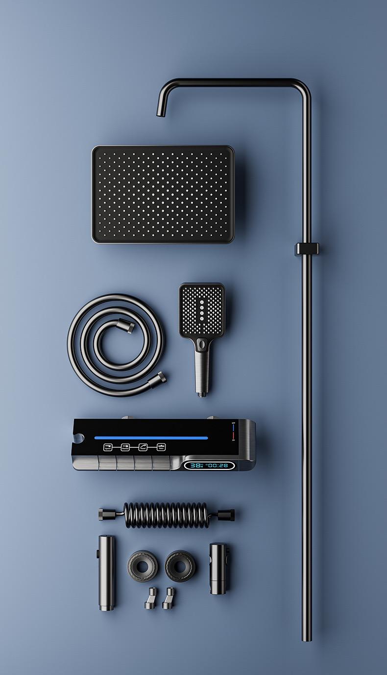 Coloana De Dus 4in1 , Afișaj Digital , Lumina Led , 4 Funcții De Curgere a Apei , Cap Dus Dreptunghiular , Efect de Dloaie