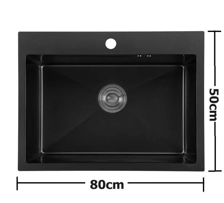 Chiuveta bucatarie, otel inoxidabil 304, kit scurgere si scurgator inclus, 80x50, neagru RV18