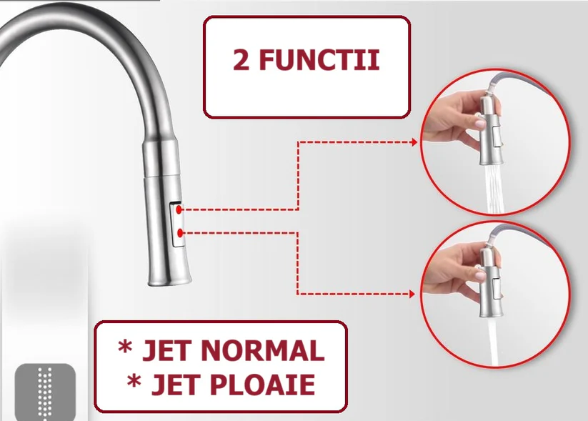 Baterie bucaterie, 6524C, cu pipa extractabila, otel inoxidabil, crom