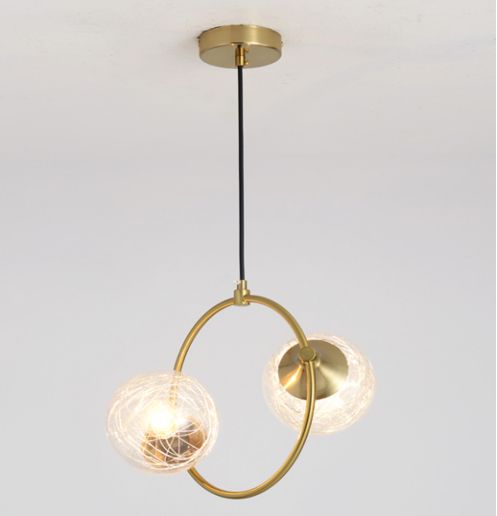 Lustra pe cablu 2 Glob, minimalist, auriu, E27,