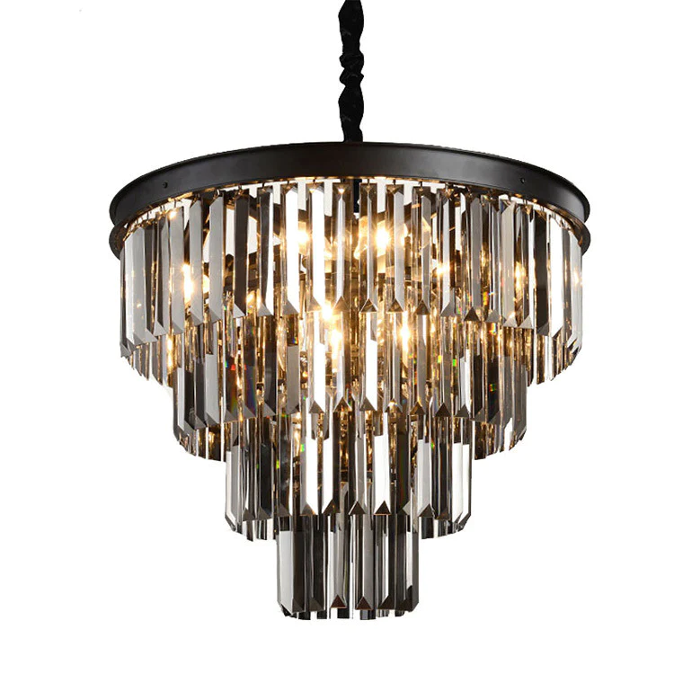 Candelabru Rimini, Textura Cristal, Metal, 8 X E27, Negru/Gri