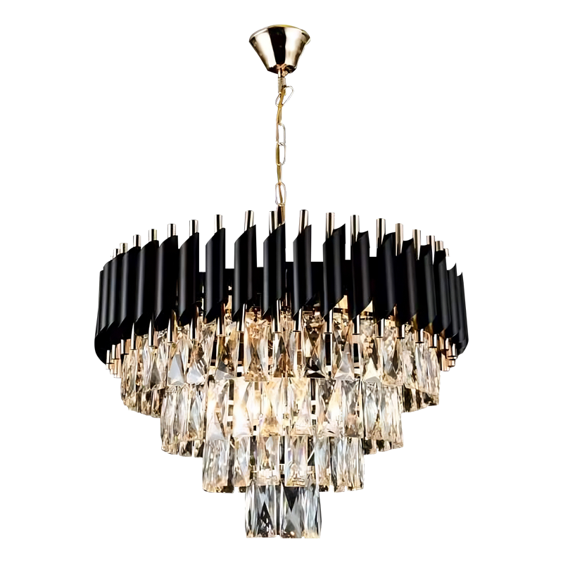 Candelabru Cristal, 8 x E27, Negru/Auriu