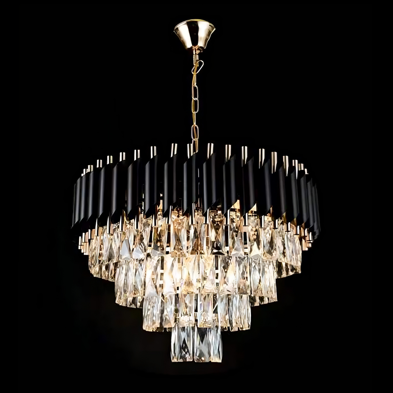 Candelabru Cristal, 8 x E27, Negru/Auriu