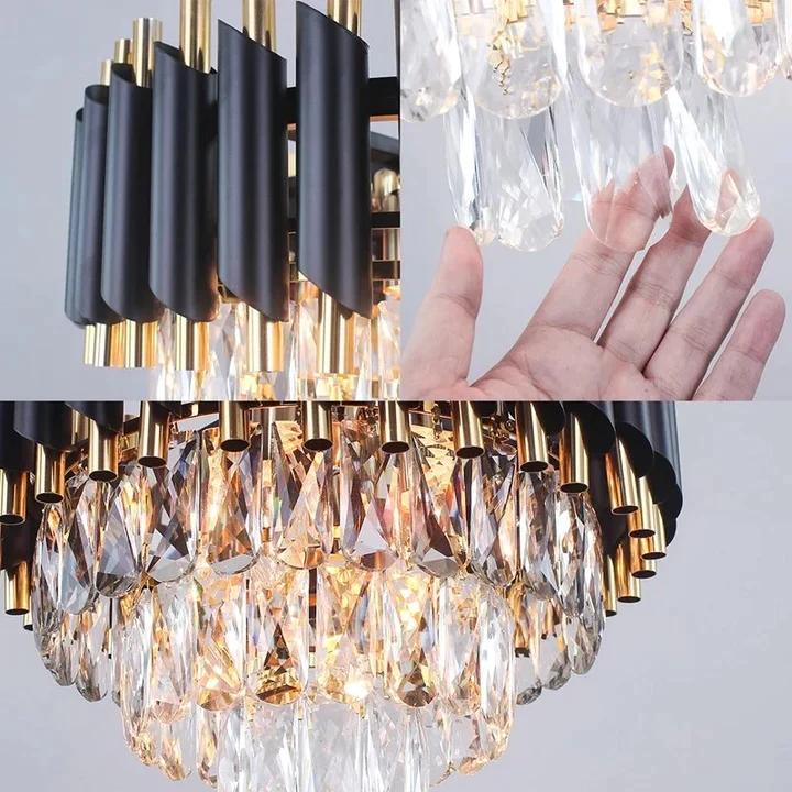 Candelabru Cristal, 8 x E27, Negru/Auriu