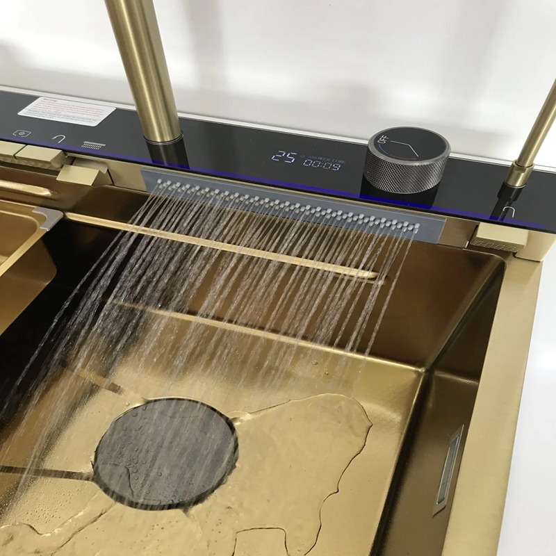 Chiuveta Bucatarie Multifunctionala Auriu cu LED, Inox, Auriu 75×45 cm