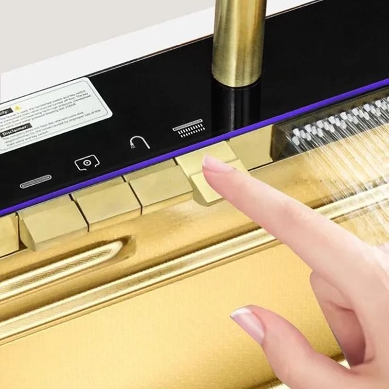 Chiuveta Bucatarie Multifunctionala Auriu cu LED, Inox, Auriu 75×45 cm