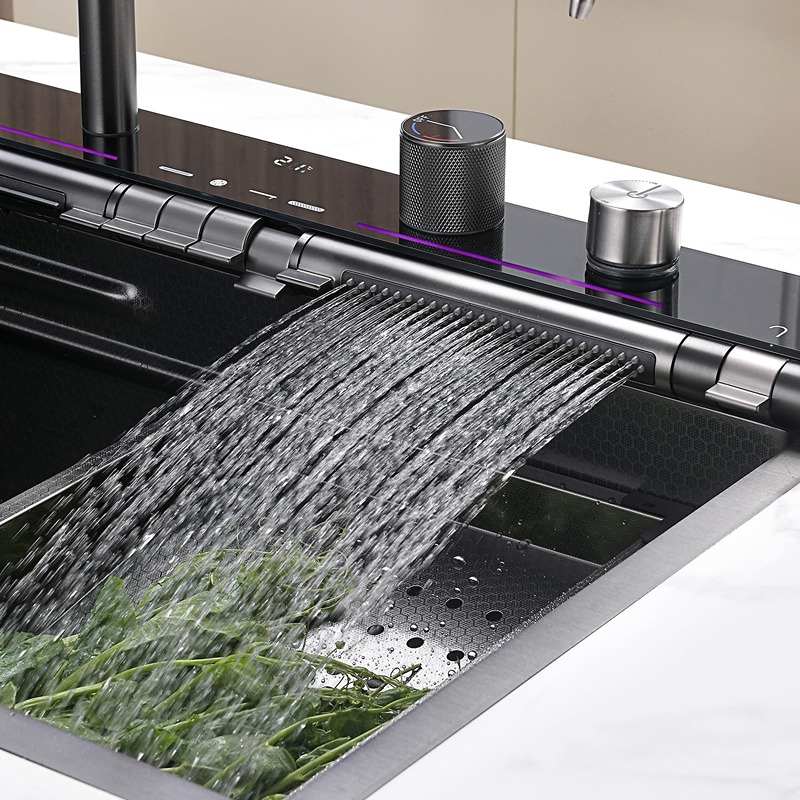 Set Chiuveta Bucatarie Multifunctionala cu LED, Inox, Gri Inchis – Negru 75×45 cm