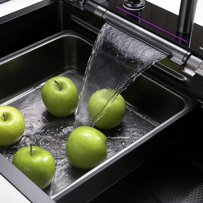 Set Chiuveta Bucatarie Multifunctionala cu LED, Inox, Gri Inchis – Negru 75×45 cm