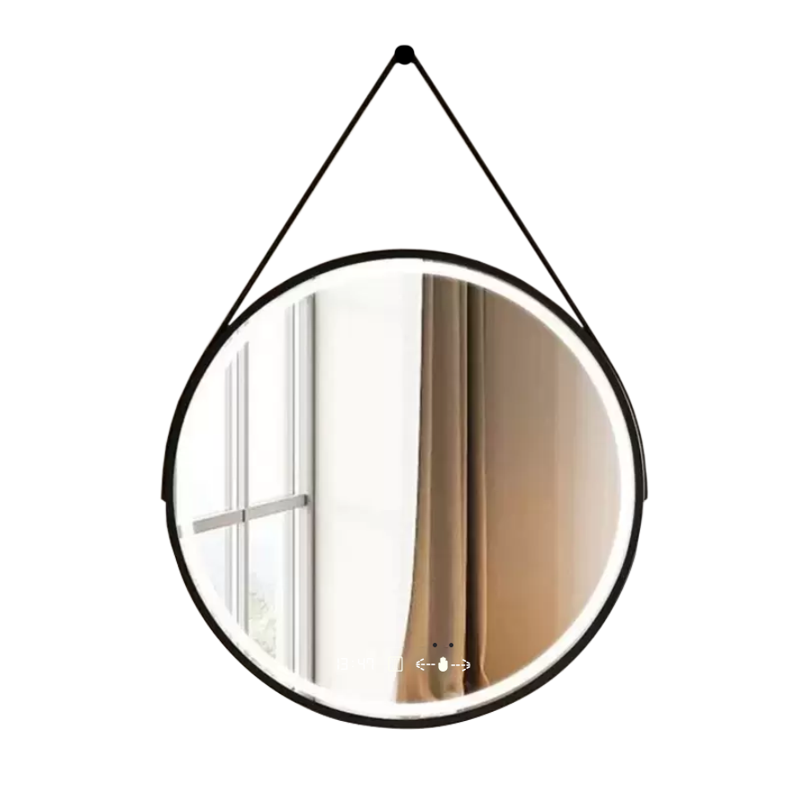 Oglinda LED Touch Colt Senzor Sistem Dezaburire Ceas Temperatura Rama Neagra 50x50cm