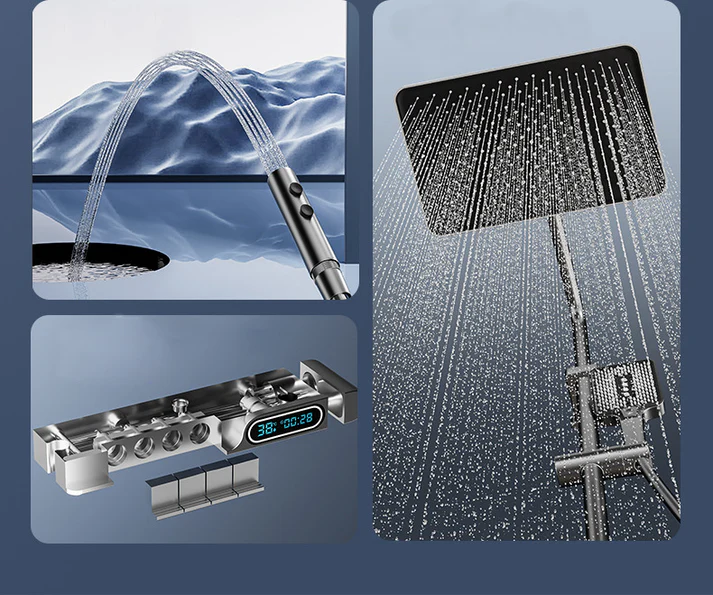 Coloana De Dus 4in1 , Afișaj Digital , Lumina Led , 4 Funcții De Curgere a Apei , Cap Dus Dreptunghiular , Efect de Dloaie