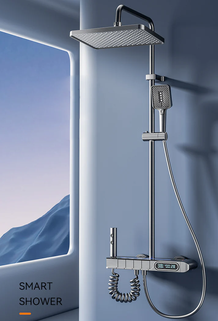 Coloana De Dus 4in1 , Afișaj Digital , Lumina Led , 4 Funcții De Curgere a Apei , Cap Dus Dreptunghiular , Efect de Dloaie