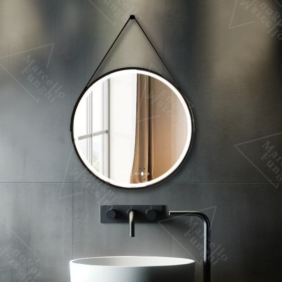 Oglinda LED Touch Colt Senzor Sistem Dezaburire Ceas Temperatura Rama Neagra 50x50cm