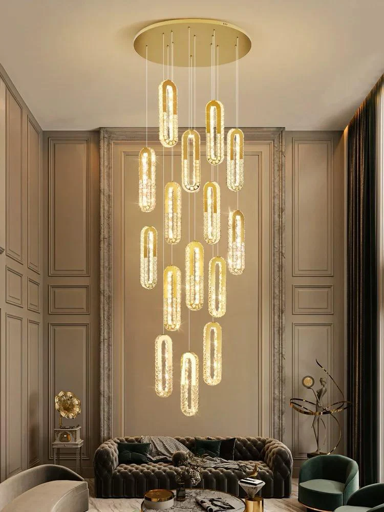 Candelabru LED Textura Cristal, Metal, 351W, Auriu