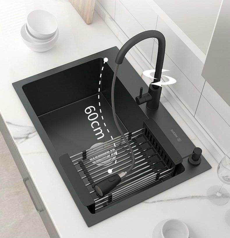 Chiuveta multifunctionala din otel inoxidabil cu accesorii incluse, culoare negru metalizat, dimensiune 75X45X20cm