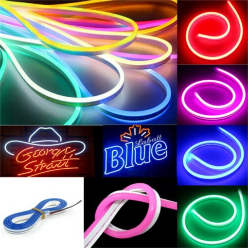 Banda led 12v neon flex set albastru 5m neonflex si sursa de alimentare 60w