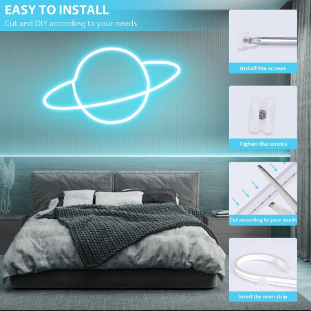 Banda led 12v neon flex set albastru 5m neonflex si sursa de alimentare 60w