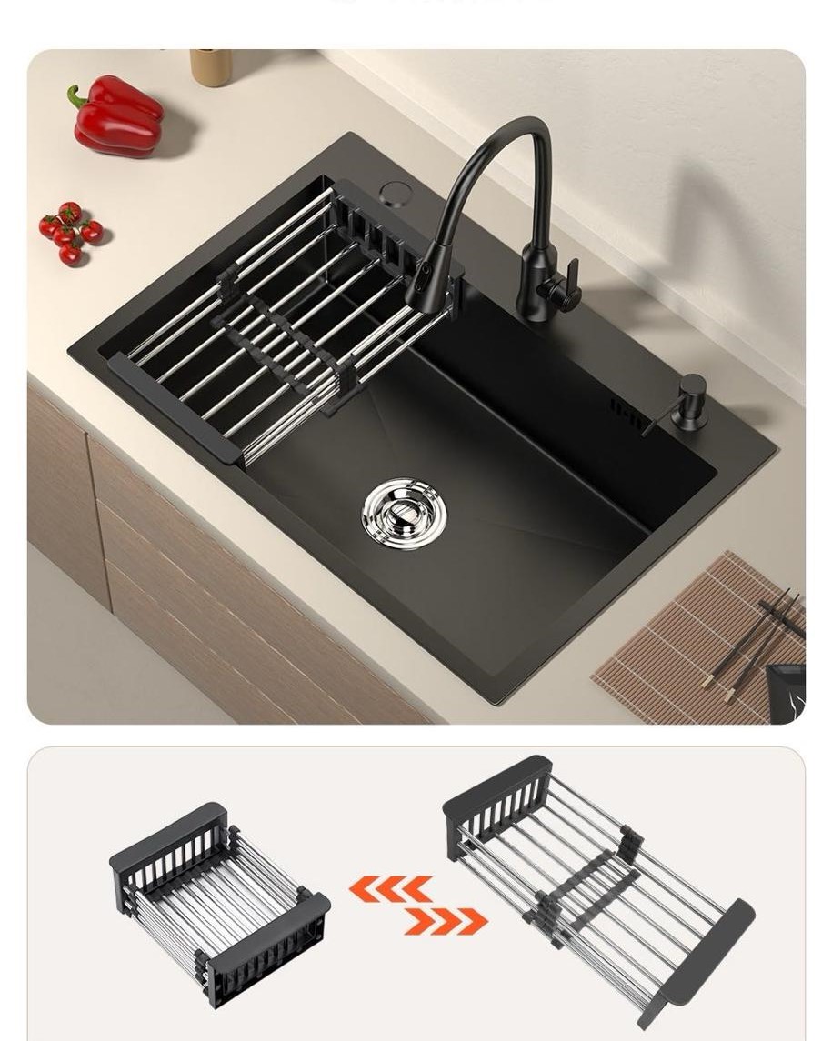 Chiuveta multifunctionala din otel inoxidabil cu accesorii incluse, culoare negru metalizat, dimensiune 75X45X20cm