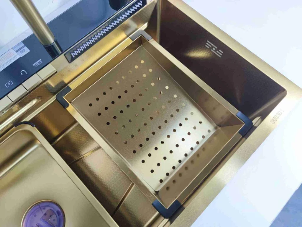 Chiuveta Bucatarie Multifunctionala Auriu cu LED, Inox, Auriu 75×45 cm