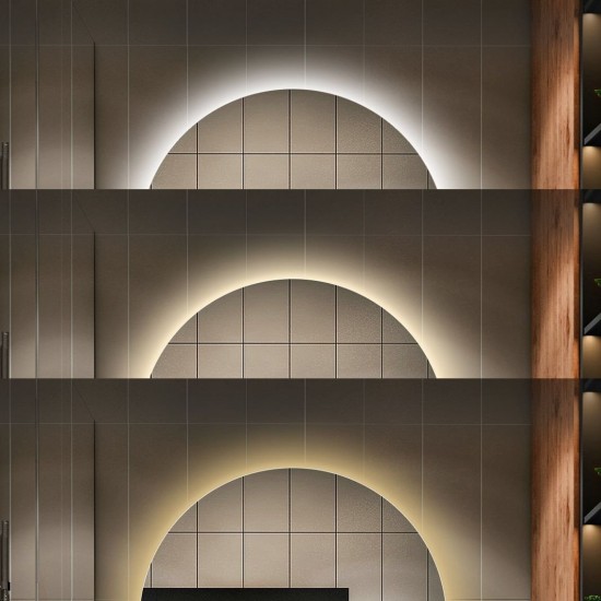 Oglindă Baie LED și Dezaburire, ceas, Premium cu Senzor Touch, Lumina Rece, Caldă și Neutră, 70 cm, lumina ambientala spate