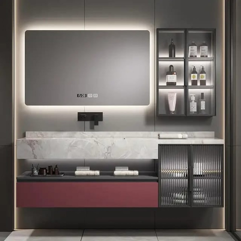 Oglindă Baie LED și Dezaburire Premium cu Senzor Touch Lumina Rece Caldă și Neutră 110x70 cm lumina ambientala spate ceas J174-11070