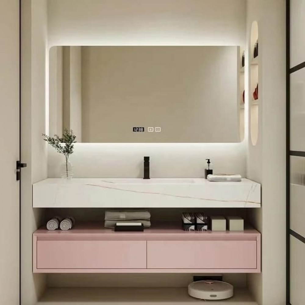 Oglindă Baie LED și Dezaburire Premium cu Senzor Touch Lumina Rece Caldă și Neutră 110x70 cm lumina ambientala spate ceas J174-11070