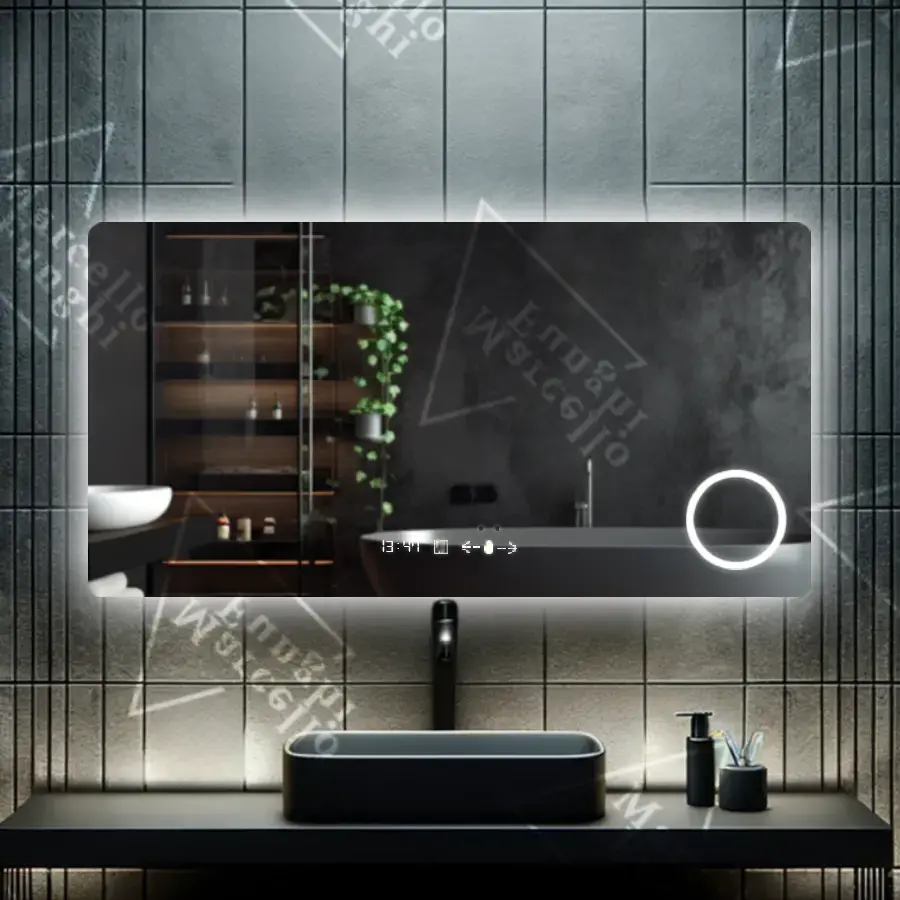 Oglinda LED 100x60 cm Senzor, Sistem Dezaburire, Ceas, temperatura, Lupa Cosmetica