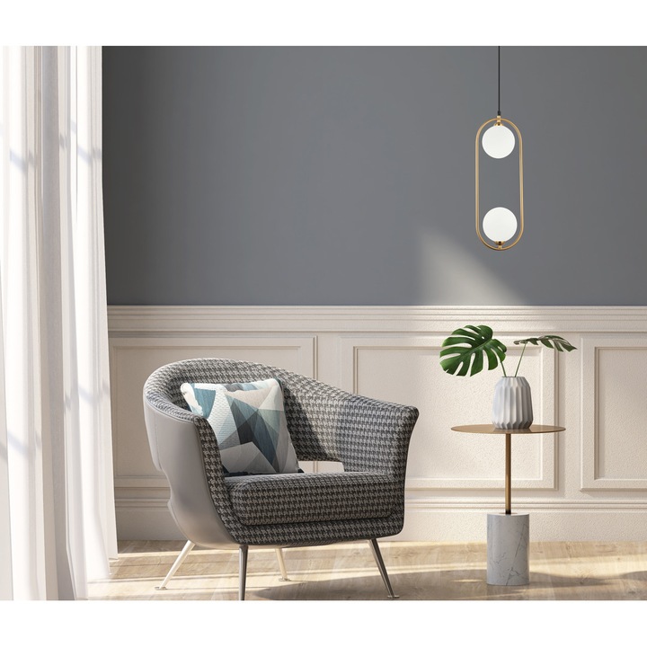 Lustra Pe Cablu Moderna Cu Glob Mat Alb E27 maxim 60W