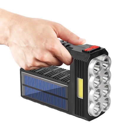 Lanterna cu 8 LED, Incarcare Solara si USB, Lumina Laterala si Frontala, 4 Moduri de Iluminare, Rezistenta la Apa