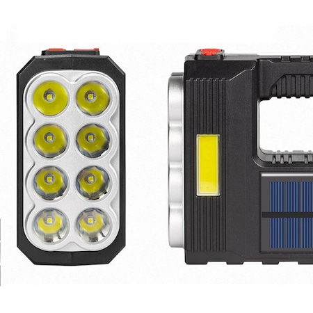 Lanterna cu 8 LED, Incarcare Solara si USB, Lumina Laterala si Frontala, 4 Moduri de Iluminare, Rezistenta la Apa