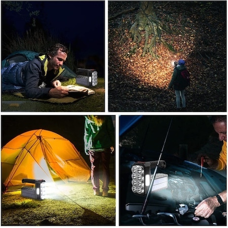 Lanterna cu 8 LED, Incarcare Solara si USB, Lumina Laterala si Frontala, 4 Moduri de Iluminare, Rezistenta la Apa