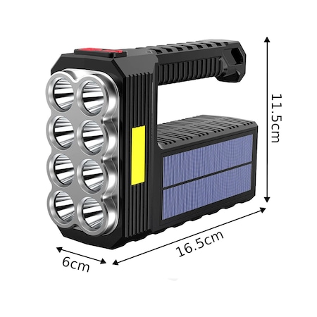 Lanterna cu 8 LED, Incarcare Solara si USB, Lumina Laterala si Frontala, 4 Moduri de Iluminare, Rezistenta la Apa