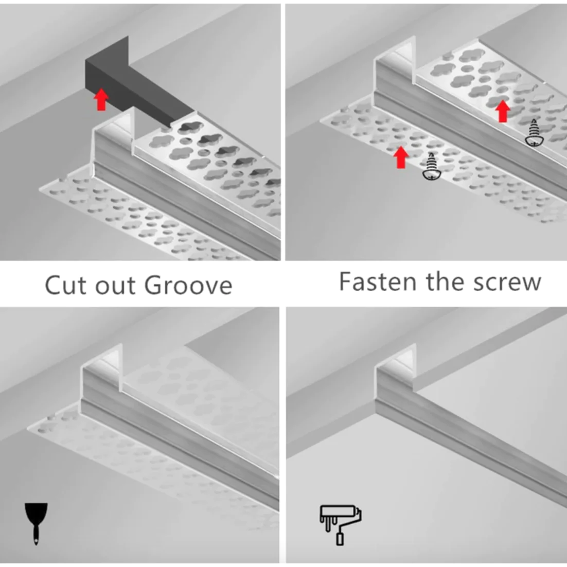 Profil LED din Aluminiu Incastrat, Finisaj Glet, Lungime 2m