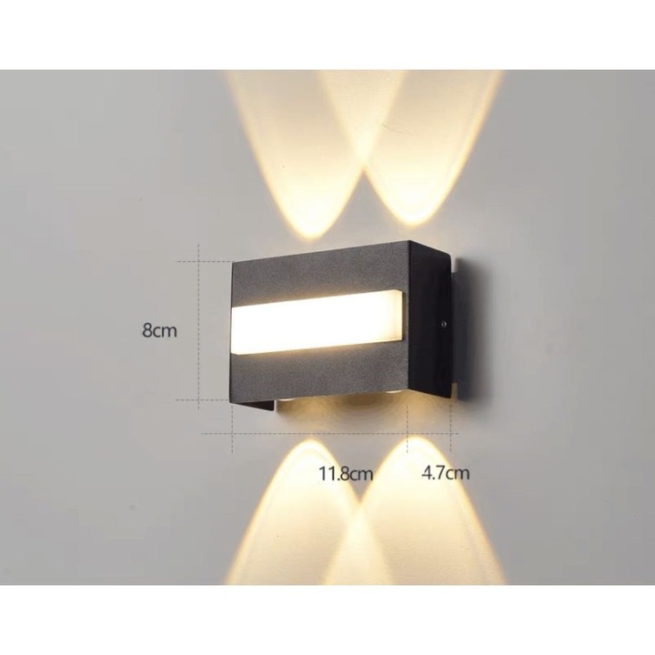 Aplica LED Perete Negru IP65 Moderna 8W Lumina calda